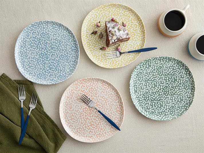 Set 4 farfurii pentru desert, Ballonet, porțelan, 20 cm, verde-galben-roz-bleu