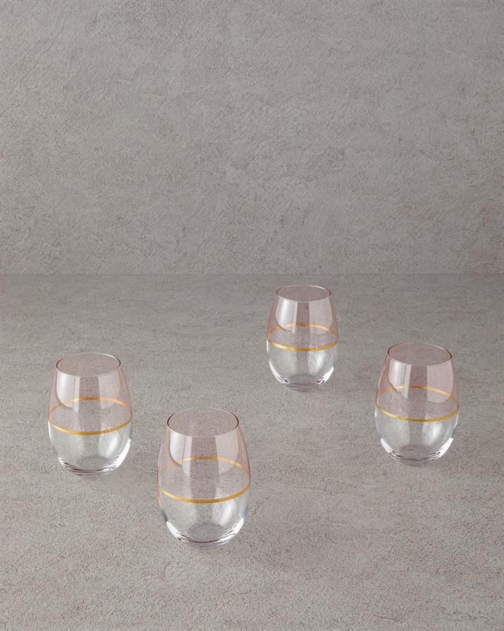 Set 4 pahare pentru apa/ sucuri, Fiore, sticla, 300 ml, roz deschis