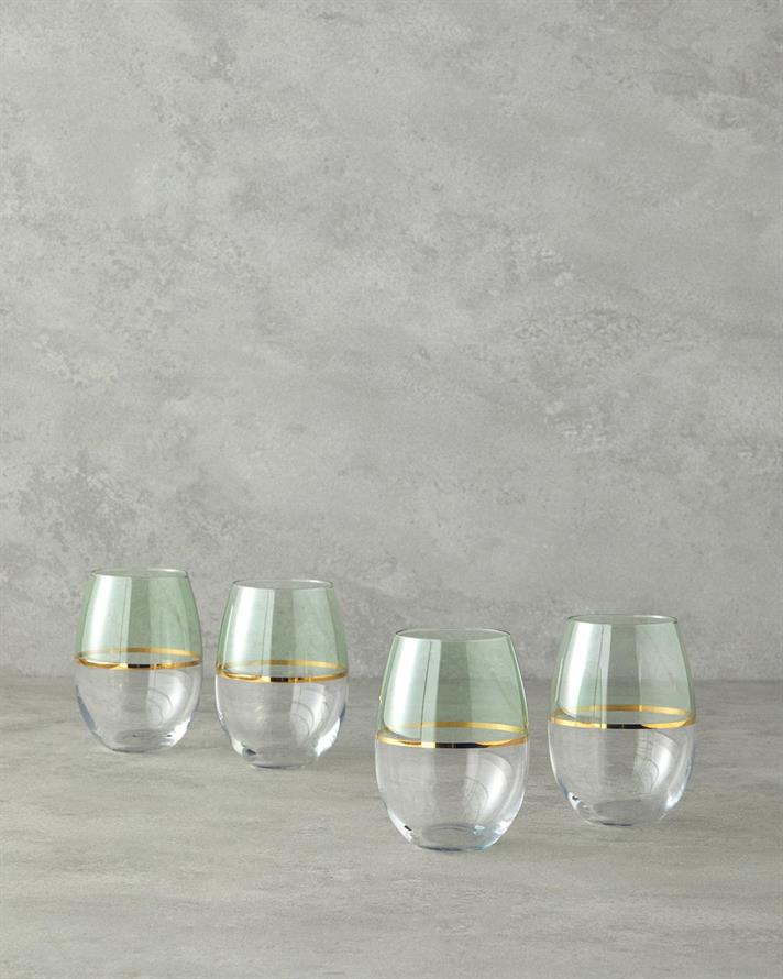 Set 4 pahare pentru apa/ sucuri, Fiore, sticla, 300 ml, verde deschis