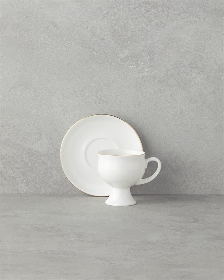 Set 6 cesti de cafea cu farfurioara, Catty, portelan, 100 ml, auriu