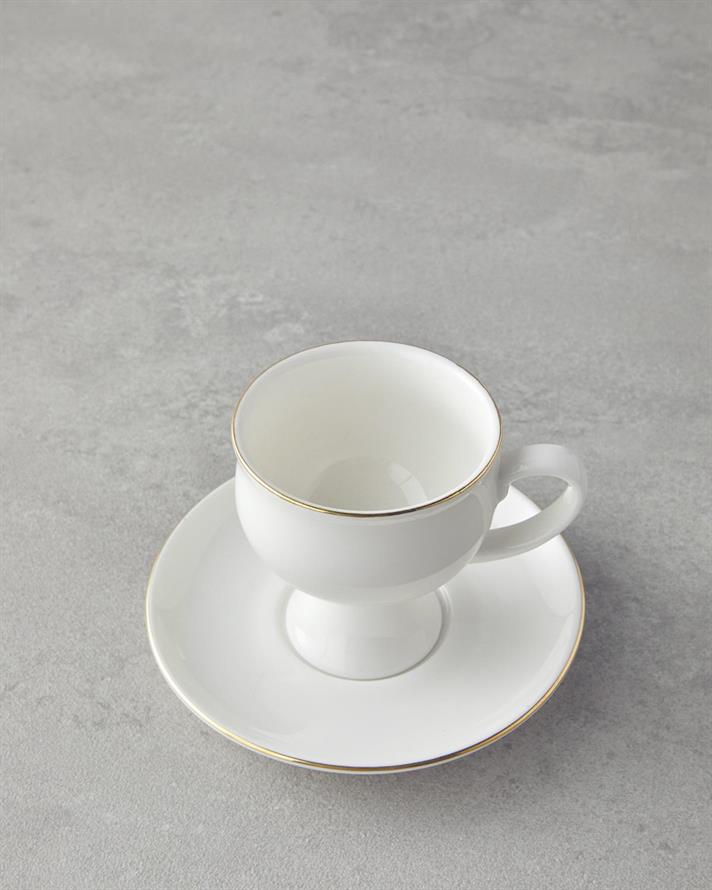 Set 6 cesti de cafea cu farfurioara, Catty, portelan, 100 ml, auriu