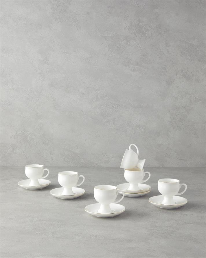 Set 6 cesti de cafea cu farfurioara, Catty, portelan, 100 ml, auriu