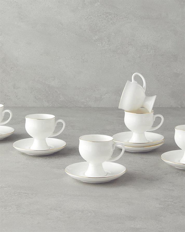 Set 6 cesti de cafea cu farfurioara, Catty, portelan, 100 ml, auriu