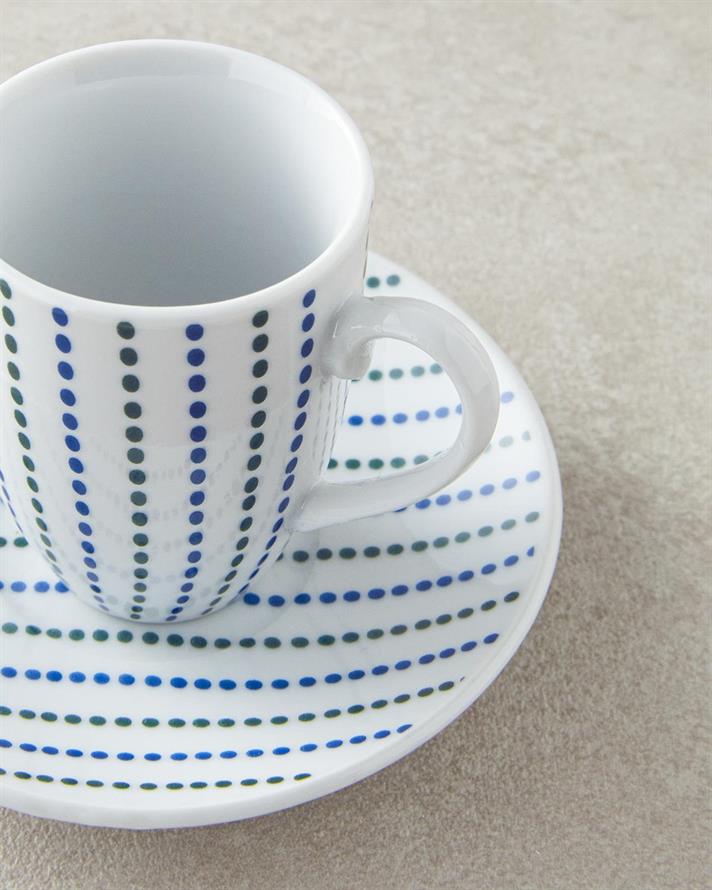 Set 6 cesti de cafea cu farfurioara, Lena, portelan, 80 ml, bleu-verde