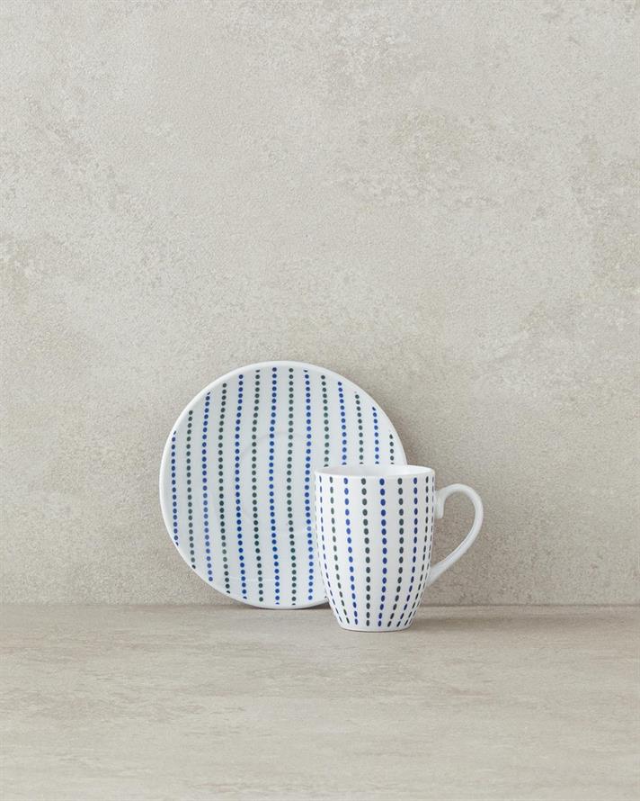 Set 6 cesti de cafea cu farfurioara, Lena, portelan, 80 ml, bleu-verde