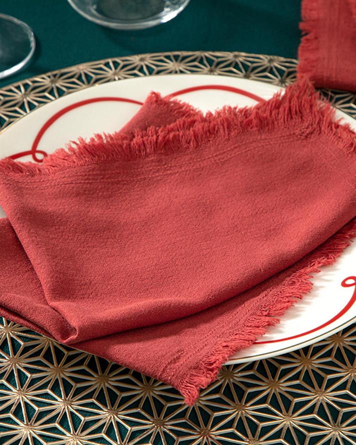 Smooth Fringes Cotton 6 Set Guest Napkins 40x40 cm Claret Red