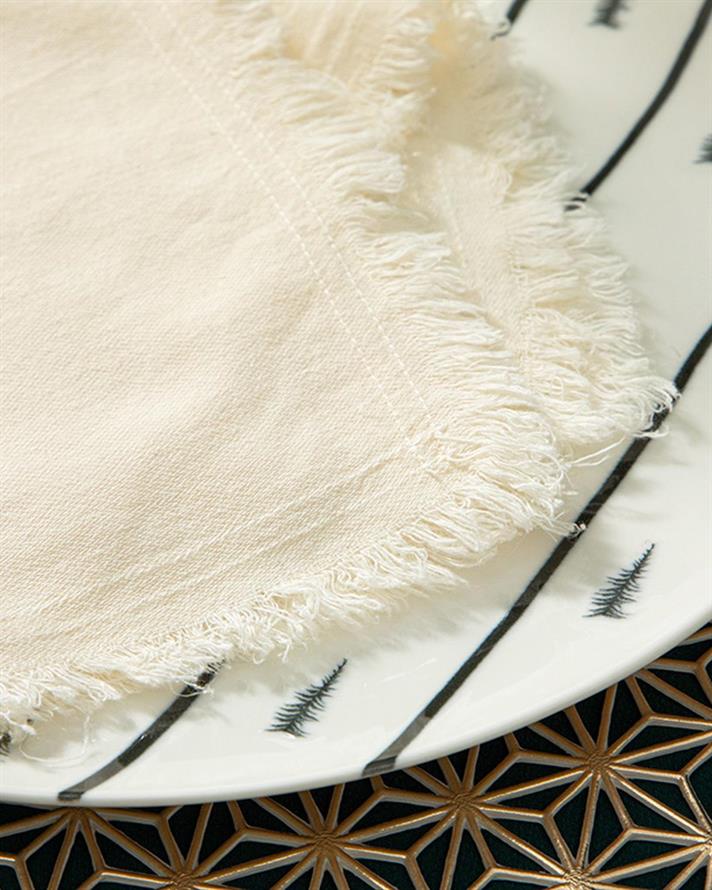 Smooth Fringes Cotton 6 Set Guest Napkins 40x40 cm Cream