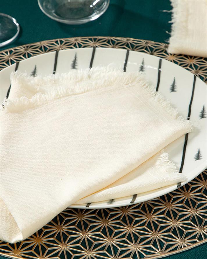 Smooth Fringes Cotton 6 Set Guest Napkins 40x40 cm Cream