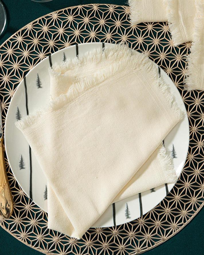 Smooth Fringes Cotton 6 Set Guest Napkins 40x40 cm Cream