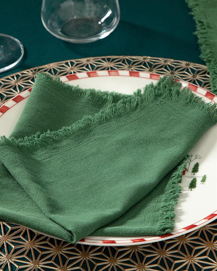 Smooth Fringes Cotton 6 Set Guest Napkins 40x40 cm Green