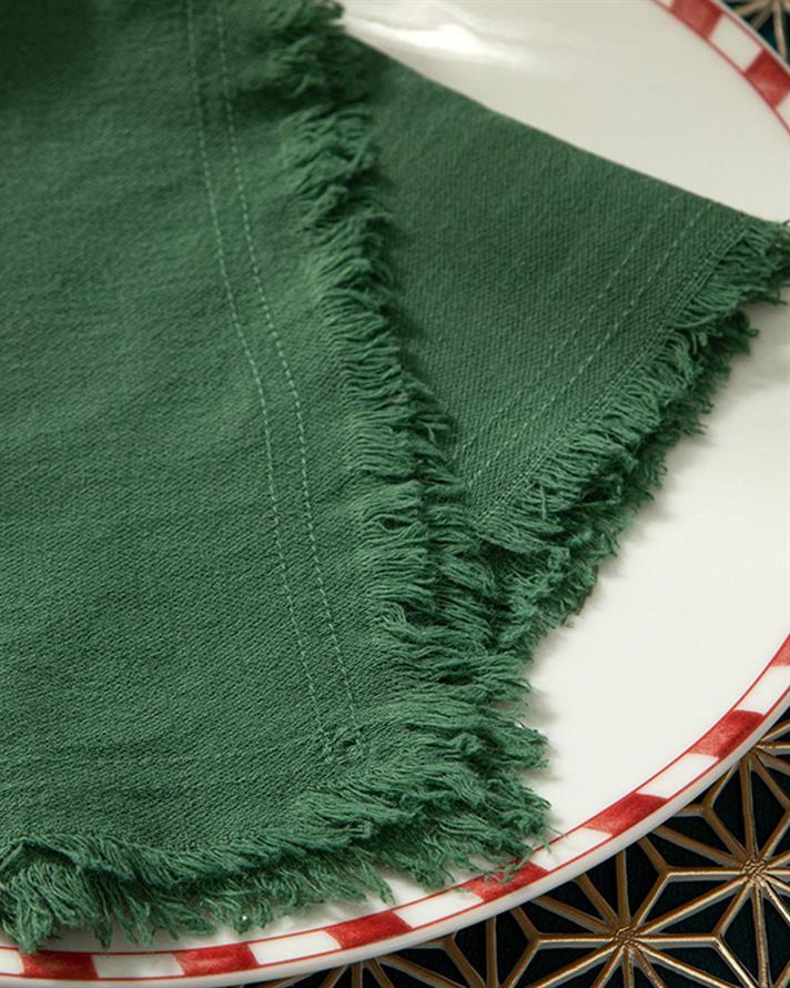 Smooth Fringes Cotton 6 Set Guest Napkins 40x40 cm Green
