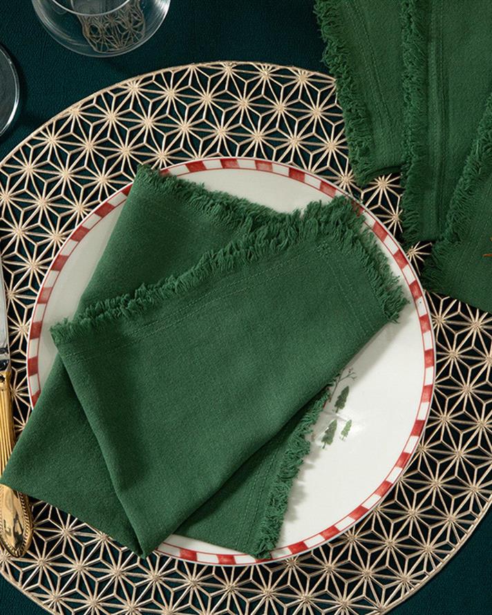 Smooth Fringes Cotton 6 Set Guest Napkins 40x40 cm Green
