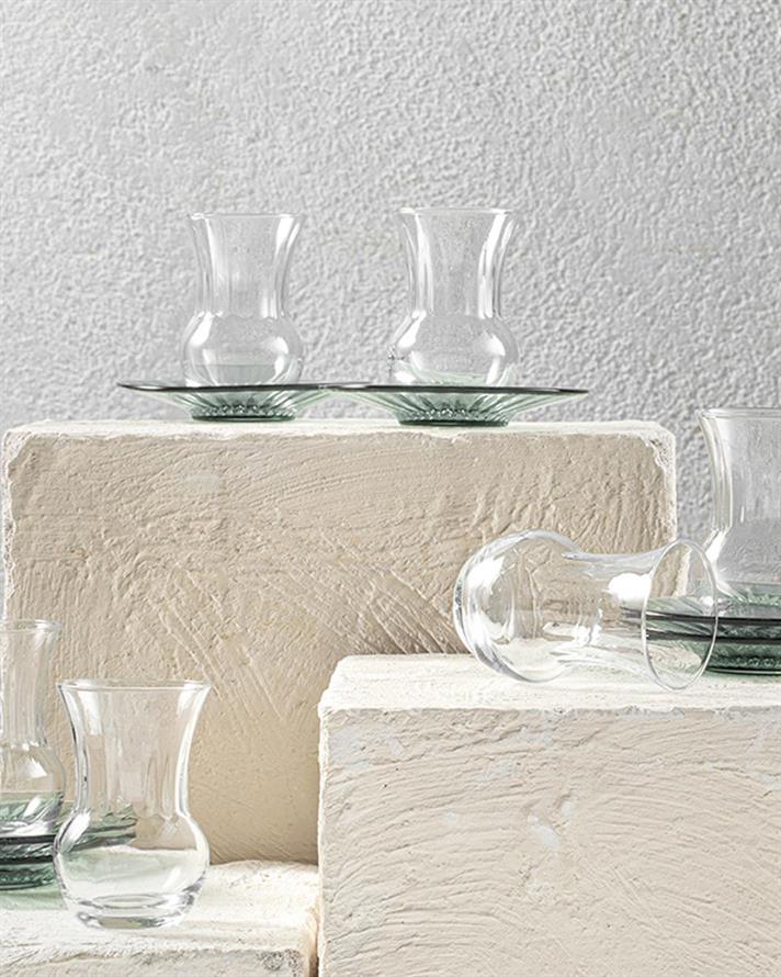 Set 6 pahare de ceai cu farfurie, Flair, sticlă, 160 ml, verde