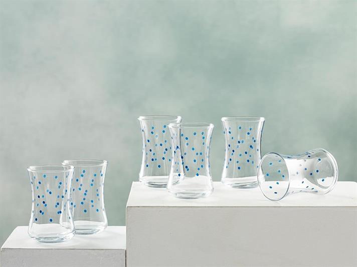 Set 6 Pahare de ceai, Dotsy, sticlă, 155 ml, bleumarin