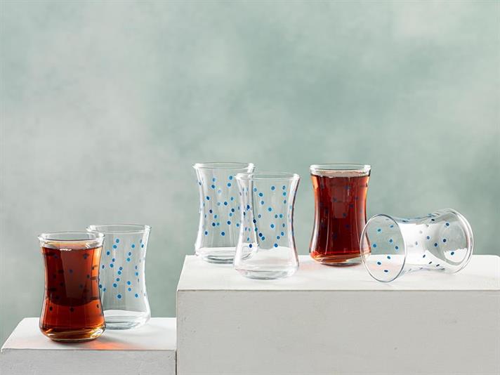 Set 6 Pahare de ceai, Dotsy, sticlă, 155 ml, bleumarin
