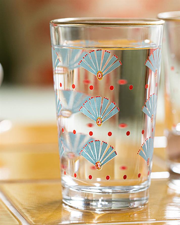 Set 6 Pahare pentru apă, Exotic Art, sticlă, 110 ml, bleu - roz