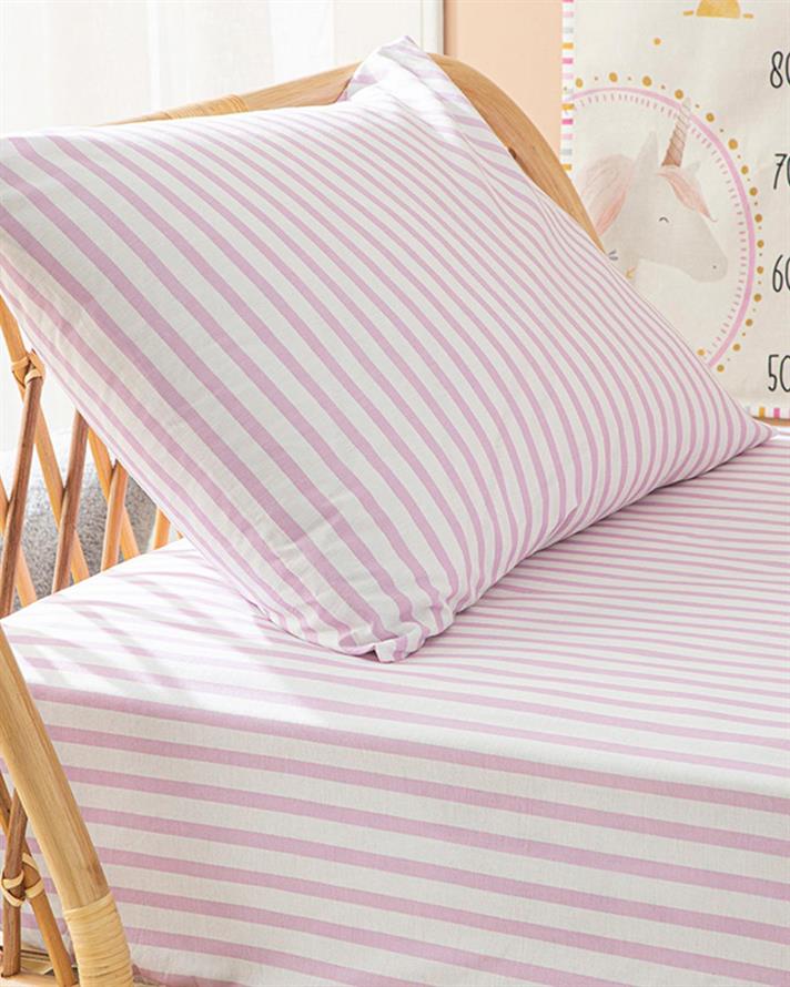 Set cearșaf cu elastic și față de pernă pentru copii, Stripe, 100x200 cm, bumbac, lila