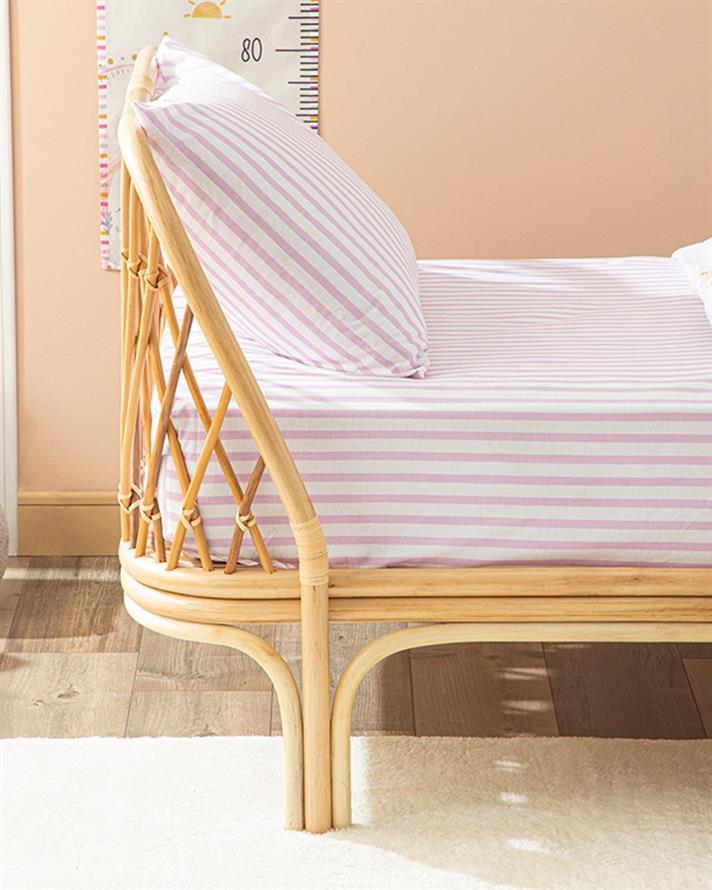 Set cearșaf cu elastic și față de pernă pentru copii, Stripe, 100x200 cm, bumbac, lila