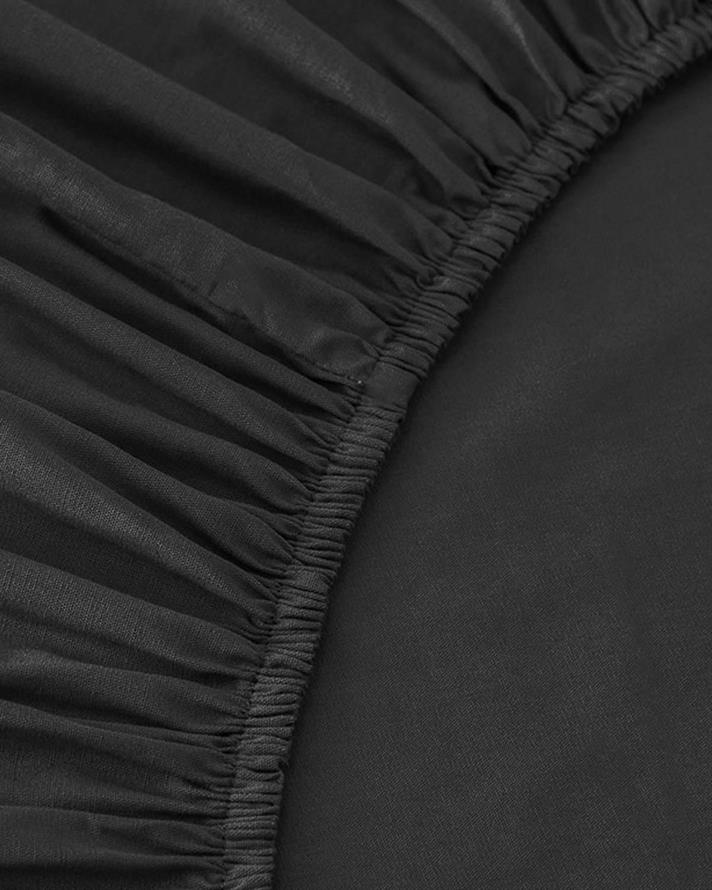 Set cearceaf cu elastic și două fețe de pernă, pat dublu, Plain, bumbac, 160x200 cm/ 50x70 cm, antracit