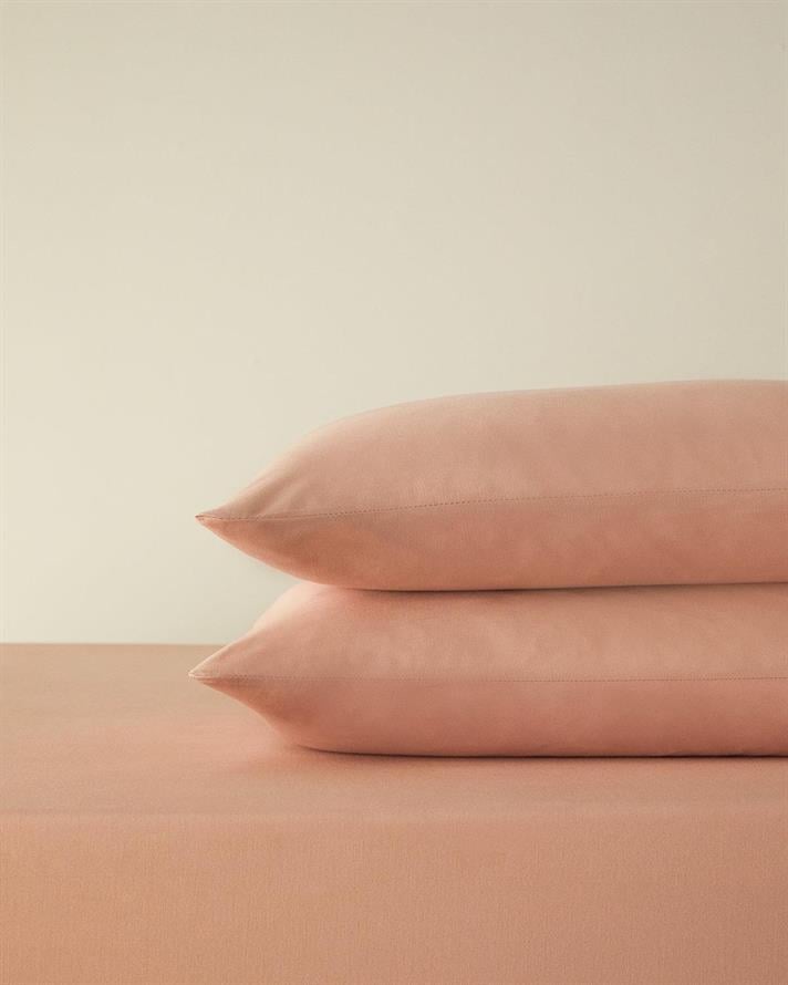 Set cearceaf cu elastic si fete de perna, pat dublu, Novella, bumbac-viscoza, 160x200 cm, roz prafuit