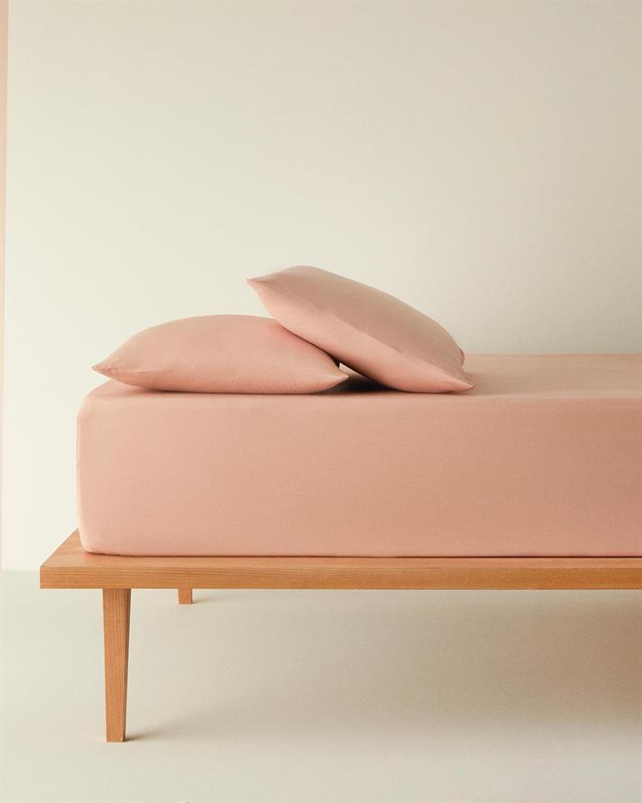 Set cearceaf cu elastic si fete de perna, pat dublu, Novella, bumbac-viscoza, 160x200 cm, roz prafuit