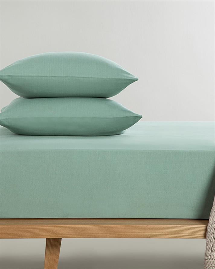 Set cearceaf elastic și față de pernă, pentru o persoană, Novella, bumbac-viscoză, 100x200 cm/ 50x70 cm, verde
