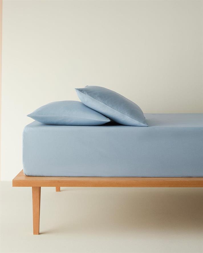 Set cearceaf elastic și fețe de pernă, pat dublu, Novella, bumbac-viscoză, 160x200 cm/ 50x70 cm, bleu