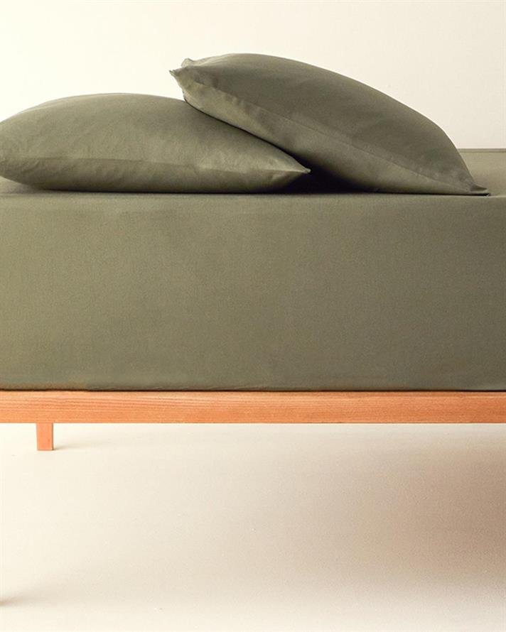 Set cearceaf elastic și fețe de pernă, pat dublu, Plain, bumbac, 160x200 cm/ 50x70 cm, verde închis