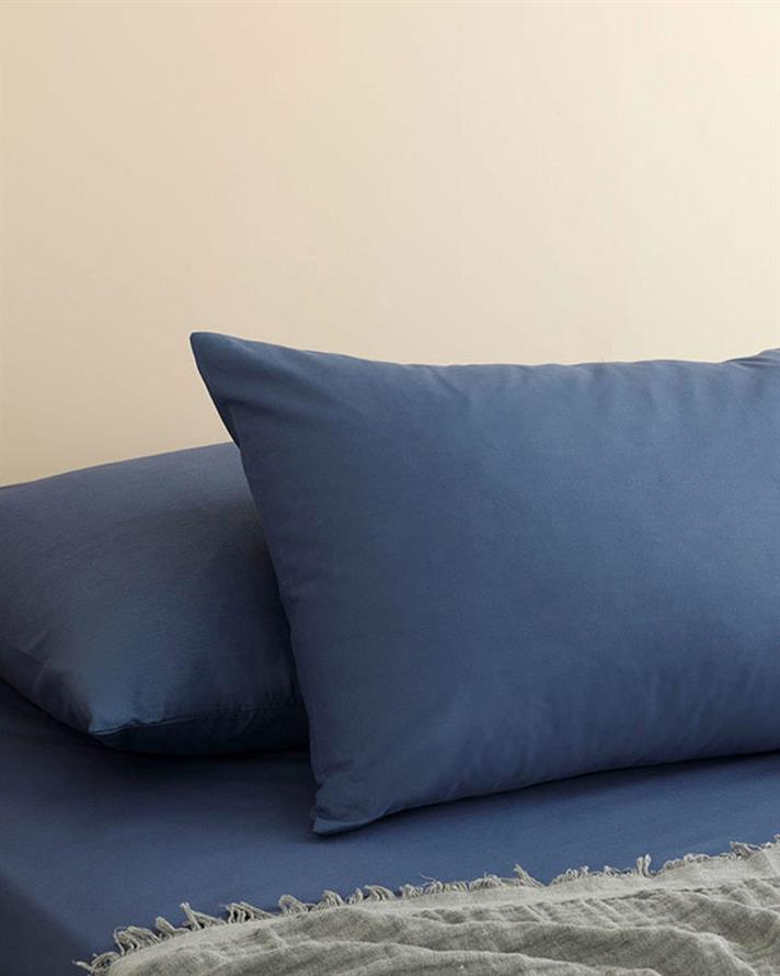 Set cearceaf elastic și fețe de pernă, pat dublu, Straight, bumbac, 160x200 cm/ 50x70 cm, albastru închis