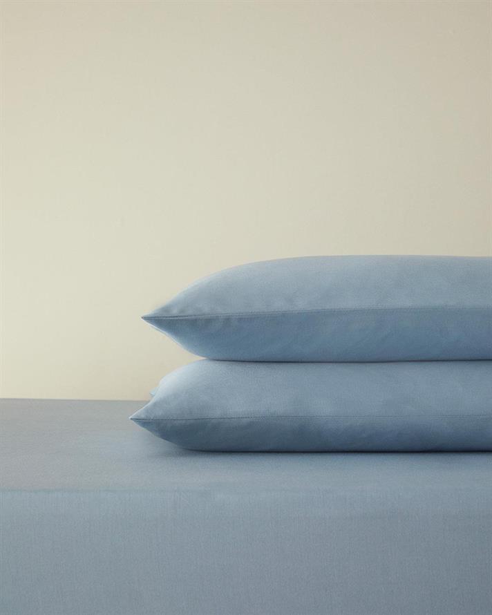 Set cearceaf elastic și fețe de pernă, pat dublu, Novella, bumbac-viscoză, 160x200 cm/ 50x70 cm, bleu