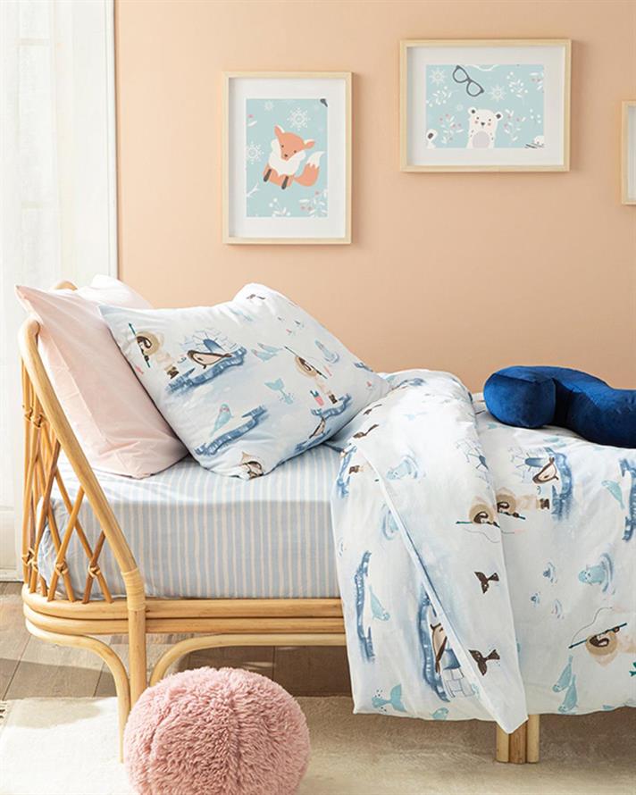 Set complet lenjerie pentru pătuț bebe, Eskimo, 160x220 cm, bumbac, bleu