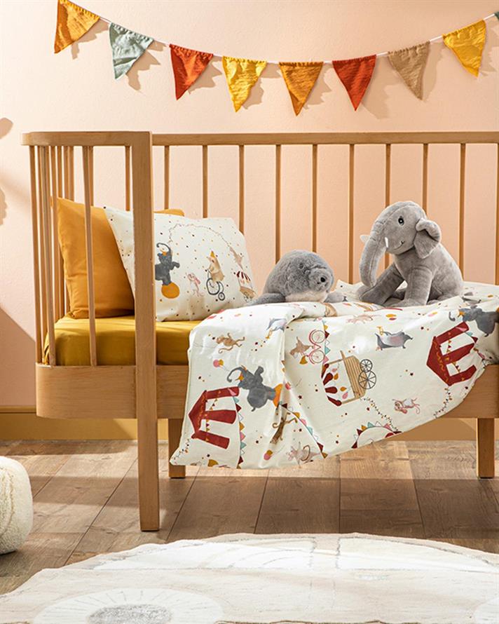 Set complet lenjerie pentru pătuț bebe, Carnival, 100x150 cm, bumbac, bej