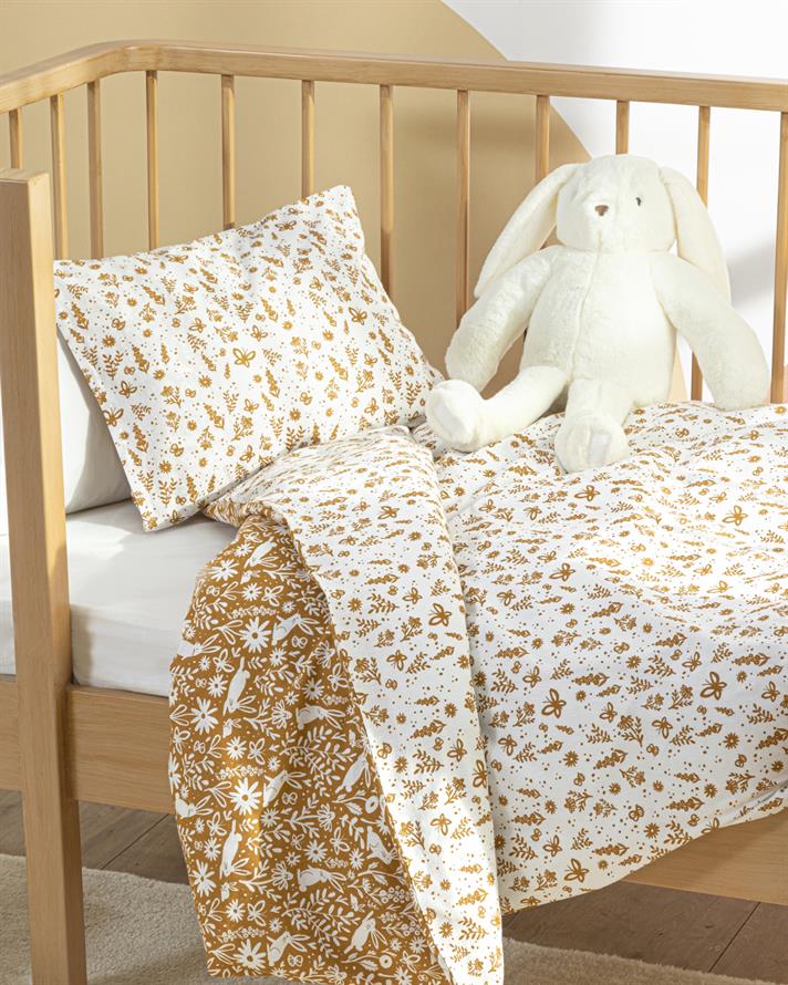 Set complet lenjerie pentru pătuț bebe, Bunny, 100x150 cm, bumbac, alb