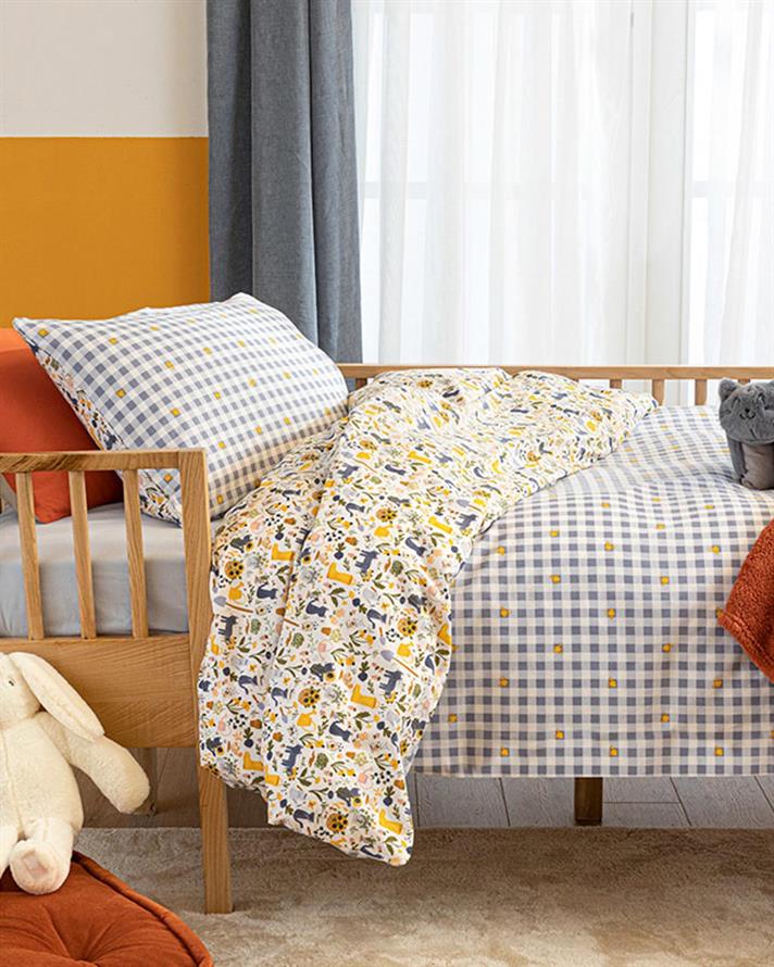 Set complet lenjerie pentru pătuț bebe, Cat, 160x220 cm, bumbac, gri