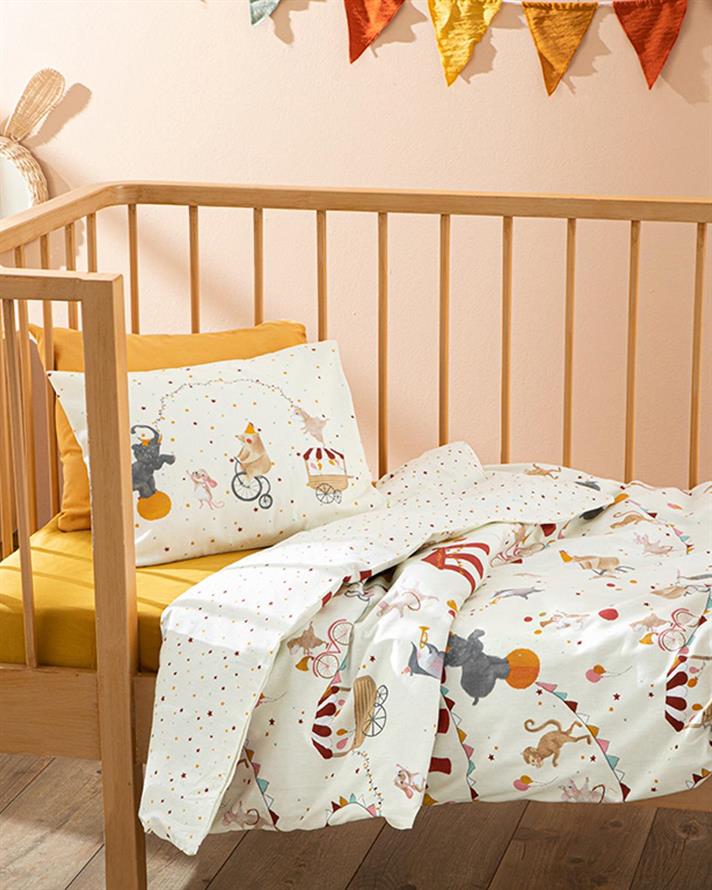 Set complet lenjerie pentru pătuț bebe, Carnival, 100x150 cm, bumbac, bej