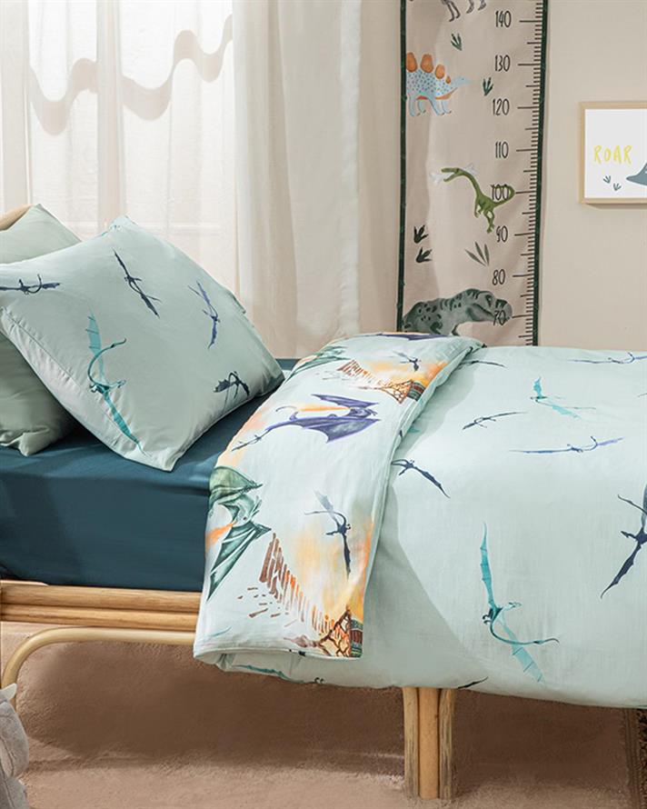 Set complet lenjerie pentru pătuț bebe, Ejderha, 160x220 cm, bumbac, verde