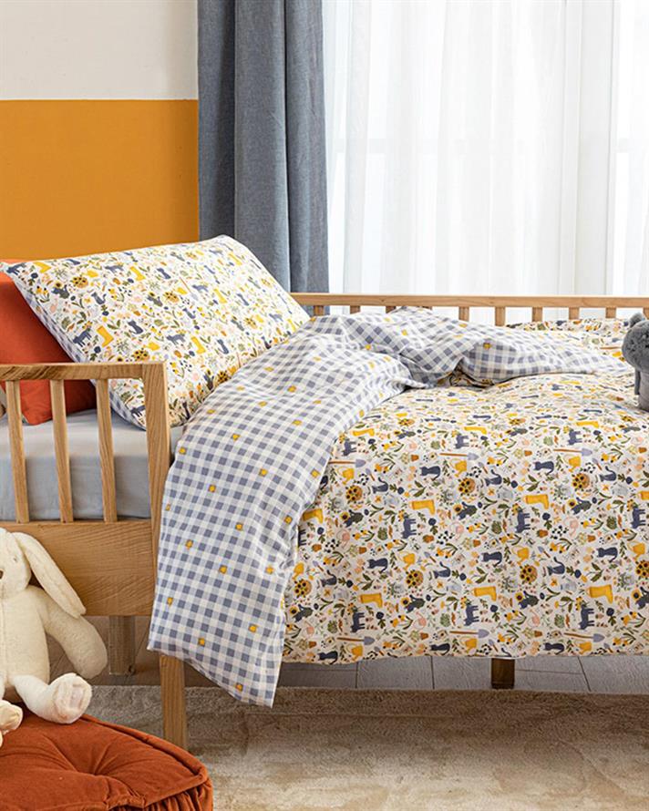 Set complet lenjerie pentru pătuț bebe, Cat, 160x220 cm, bumbac, gri