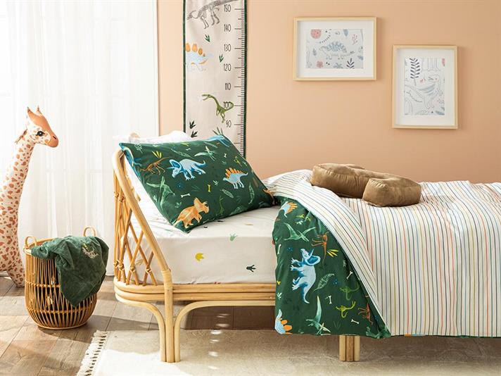 Set complet lenjerie pentru pătuț bebe, Dinosaurs World, 160x220 cm, bumbac, verde