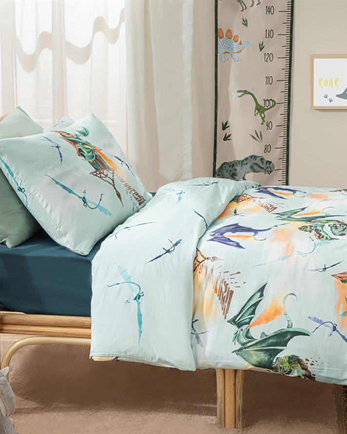 Set complet lenjerie pentru pătuț bebe, Ejderha, 160x220 cm, bumbac, verde