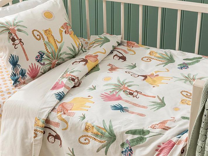 Set complet lenjerie pentru pătuț bebe, Exotic, 100x150 cm, bumbac, bej