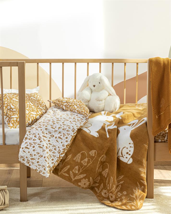 Set complet lenjerie pentru pătuț bebe, Bunny, 100x150 cm, bumbac, alb