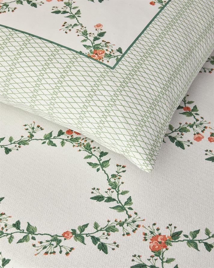 Set complet patura subtire King Size, Floral Slice, bumbac, 240x220 cm/260x280 cm/50x70 cm, verde