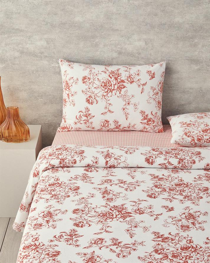 Set complet patura subtire King Size, Rosey Violen, bumbac, 240x220 cm/260x280 cm/50x70 cm, portocaliu