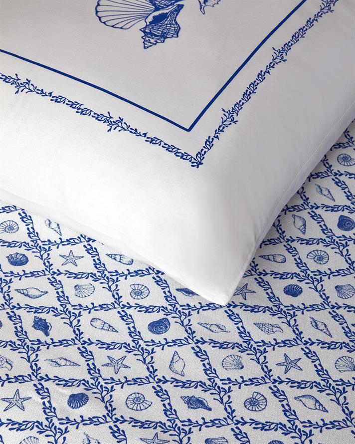 Set complet patura subtire pentru doua persoane, Sandy Seashore, bumbac, 200x220 cm/240x255 cm/50x70 cm, bleu