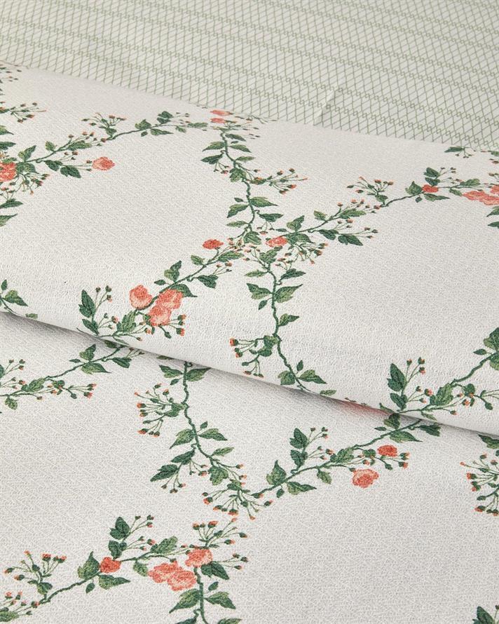 Set complet patura subtire pentru doua persoane, Floral Slice, bumbac, 200x220 cm/240x255 cm/50x70 cm, verde