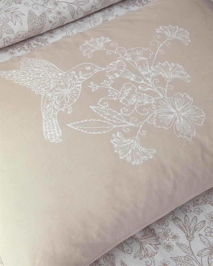 Set complet patura subtire pentru doua persoane, Bird Whisper, bumbac, 200x220 cm/240x260 cm/50x70 cm, bej