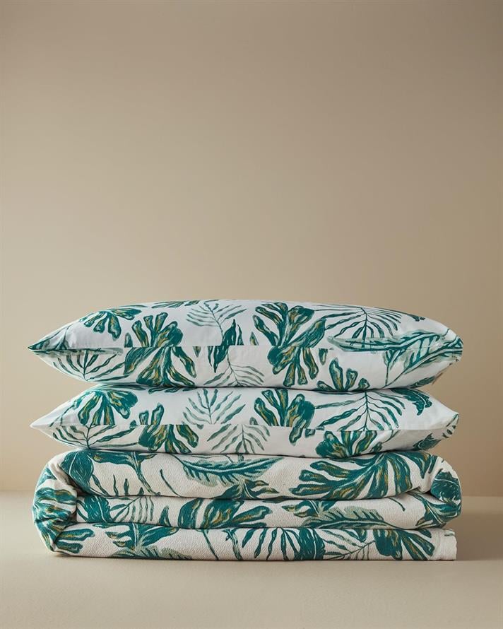 Set complet patura subtire pentru doua persoane, Tropical Breeze, bumbac, 200x220 cm/240x255 cm/50x70 cm, verde