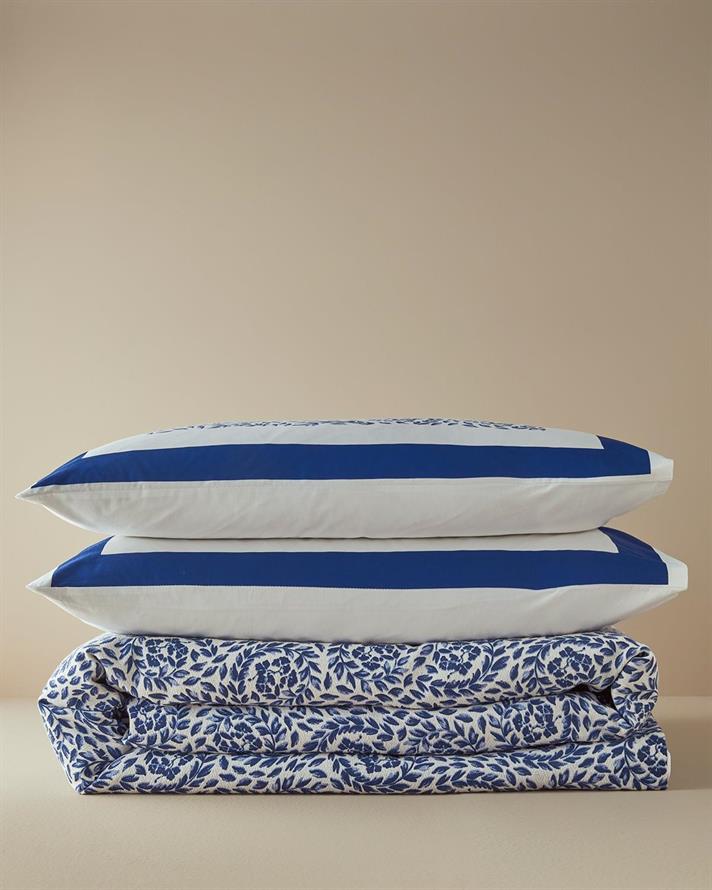 Set complet patura subtire pentru doua persoane, Folk Harmony, bumbac, 200x220 cm/240x255 cm/50x70 cm, albastru