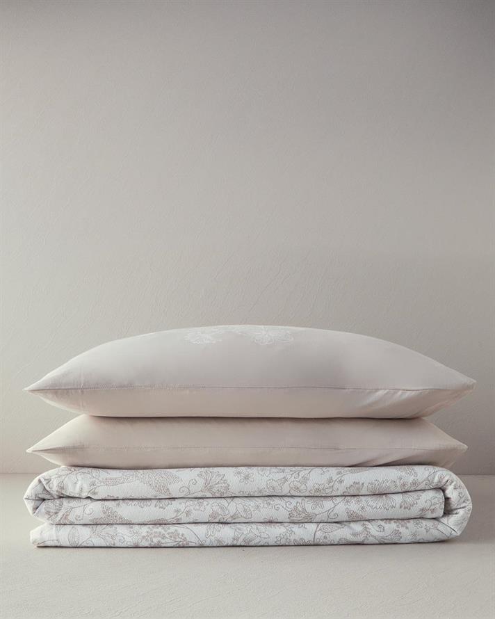 Set complet patura subtire pentru doua persoane, Bird Whisper, bumbac, 200x220 cm/240x260 cm/50x70 cm, bej