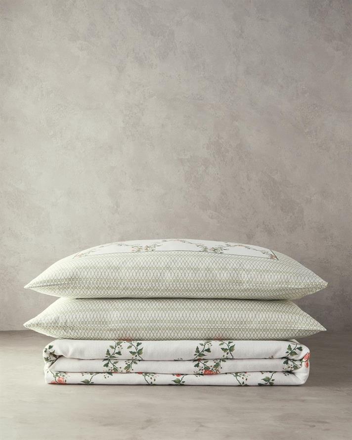 Set complet patura subtire pentru doua persoane, Floral Slice, bumbac, 200x220 cm/240x255 cm/50x70 cm, verde
